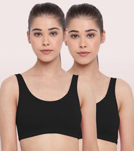 Load image into Gallery viewer, Enamor Low Impact Women's Cotton Everyday Sports Bra - All Day Comfort, Non Padded, Wirefree, High Coverage - SB06 (Black /Black)-Pack of 2