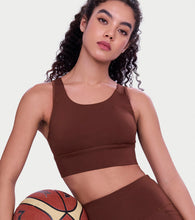 Load image into Gallery viewer, Enamor Wide Straps Seamed T-back Basic Workout Sports Bra - Quick Dry, Antimicrobial, Removable Padding, Non-Wired, Full Coverage - A202 (Sepia)