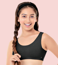 Load image into Gallery viewer, Enamor Innovations Easy Fit, Antimicrobial, Front Double Layer ,Women's Cotton Beginner's Bra - Pop-On Style, Non Padded, Wirefree, High Coverage - BB01 (Black)