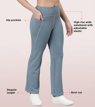 Load image into Gallery viewer, Enamor High Rise Full Length Pull on Boot Cut Active Pant For Women - Relaxed Fit, Quick Dry, Antimicrobial - A402 (Goblin Blue)