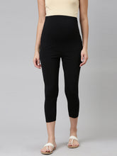 Load image into Gallery viewer, Go Colors Black Cotton Stretch Maternity Cropped Legging
