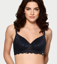 Load image into Gallery viewer, Enamor The Balconette T-Shirt Bra for Women, Padded , Wire-Free, Medium Coverage, Scallop Lace, Jacquard - FE39 (Black)