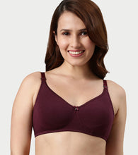 Load image into Gallery viewer, Enamor Comfort Shaper with Plush Side Shaper Panel Women's Cotton Everyday T-Shirt Bra - Detachable Straps, Non Padded, Wirefree, High Coverage - A055 (Grapewine)