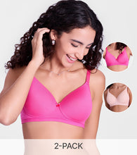 Load image into Gallery viewer, Enamor Ultra Smooth T-Shirt Bra - Padded, Non-Wired, Full Coverage - A127 (Pearl Peach/Cyber Pink)-Pack of 2