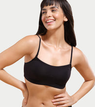 Load image into Gallery viewer, Enamor Moulded Double Layer Front Women's Cotton Cami Bra - Detachable Slim Straps with Back Keyhole, Non Padded, Wirefree, High Coverage - A022 (Black)