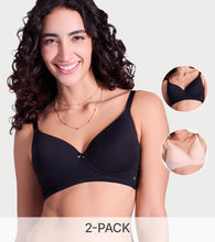 Load image into Gallery viewer, Enamor Ultra Smooth T-Shirt Bra - Padded, Non-Wired, Full Coverage - A127 (Soft Skin/Jet Black)-Pack of 2