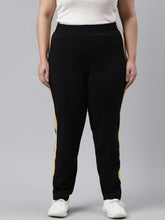 Load image into Gallery viewer, Go Colors Black Cotton Stretch Side Stripes Track Pant