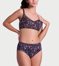 Load image into Gallery viewer, Enamor P177 Ultimate Softness Modal Hipster Panty for Women - Mid Waist, Outer Elastic, Medium Coverage (Black Bouquet Print)