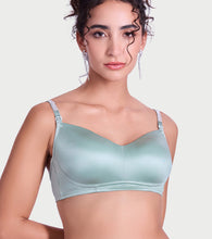 Load image into Gallery viewer, Enamor Curve Enhancing Satin T-Shirt Bra - Padded, Non-Wired, High Coverage - F184 (Iceberg Green)