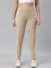 Load image into Gallery viewer, Go Colors Beige Cotton Stretch Side Stripes Track Pant