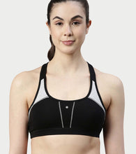 Load image into Gallery viewer, Enamor Medium Impact, Side Panel Shaping, Racer Back Women's Cotton Sports Bra - Padding with Removable Cups, Wirefree, High Coverage - SB08 (Black)