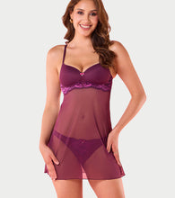 Load image into Gallery viewer, Enamor N193 Padded Wire-Free Babydoll Glam Wave Chemise - Plum Swirl