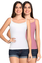 Load image into Gallery viewer, Amante Shelf Support Straight Neck Sleeveless Camisole (Pack of 2) - White_Wildrose 84902
