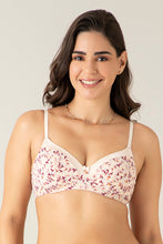 Load image into Gallery viewer, Amante Satin Edge Padded Non-wired T-shirt Bra - Pompaneete Leaf Floral Pr 10116