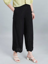 Load image into Gallery viewer, Go Colors Black 100% Cotton Embroidered Wide Pant