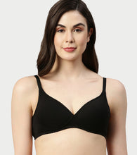 Load image into Gallery viewer, Enamor Supima Cotton Women's Plunge Lift Everyday T-Shirt Bra - Extra Comfort, Padded, Wirefree, Medium Coverage - A039 (Black)