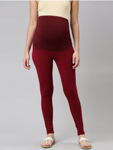 Load image into Gallery viewer, Go Colors Maroon Cotton Stretch Maternity Legging