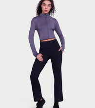 Load image into Gallery viewer, Enamor Fav Flare Pants – Butter-soft dry-fit, high-rise support & sleek flared style -A407 (Jet Black)