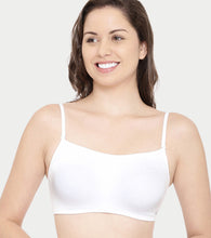 Load image into Gallery viewer, Enamor Moulded Double Layer Front Women's Cotton Cami Bra - Detachable Slim Straps with Back Keyhole, Non Padded, Wirefree, High Coverage - A022 (White)