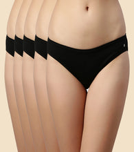Load image into Gallery viewer, Enamor CB03 Chic Cotton, All Day Comfort, Low Waist Bikini Panty for Women - Naturally Breathable, Antimicrobial with Stain release, Inner Elastic, Regular Coverage - Pack of 5 (Jet Black / Nude)