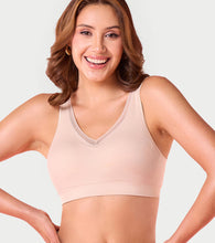 Load image into Gallery viewer, Enamor Innovations Flexifree, Plunge, Ultra Comfort Women's Bralette - No-Pinch, No-Dig, 360 Degree Flex, Seamless Lift, Fixed cup, Padded, Wirefree, High Coverage - F137 (Almond Skin)