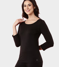 Load image into Gallery viewer, Enamor TH05 Women's Thermal Sleeve Top with Soft Heat Generating Fabric, Wide Round Neckline with Engineered HeatSkins™ Warm Technology. ( Black)