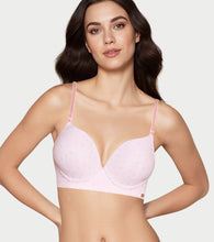 Load image into Gallery viewer, Enamor Innovations Transform Powder Air brush Padded, Wired, High Coverage Women's Enhancer Plunge Push-Up Bra - F114 (Frosted Bloom Print)