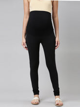 Load image into Gallery viewer, Go Colors Black Cotton Stretch Maternity Churidar