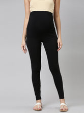 Load image into Gallery viewer, Go Colors Black Cotton Stretch Maternity Legging