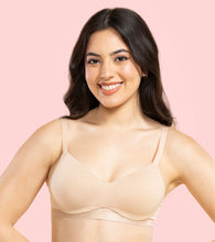Load image into Gallery viewer, Enamor Innovations CloudSoft, Invisi Neckline Women's Cotton Everyday T-Shirt Lift Bra - Padded, Wired, High Coverage - A132 (Pale Skin)