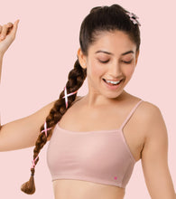 Load image into Gallery viewer, Enamor Innovations Antimicrobial, Cami Neck , Front Double Layer Women's Cotton Beginner's Bra - Pop-On Style, Non Padded, Wirefree, High Coverage - BB02 (Pearl)
