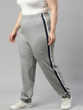 Load image into Gallery viewer, Go Colors Grey Melanges Cotton Stretch Side Stripes Track Pant