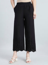 Load image into Gallery viewer, Go Colors Black 100% Cotton Embroidered Wide Pant