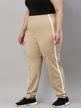 Load image into Gallery viewer, Go Colors Beige Cotton Stretch Side Stripes Track Pant