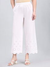 Load image into Gallery viewer, Go Colors White 100% Cotton Embroidered Wide Pant