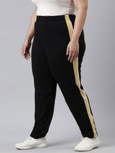 Load image into Gallery viewer, Go Colors Black Cotton Stretch Side Stripes Track Pant