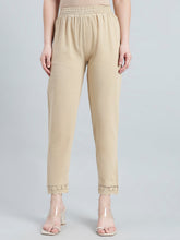 Load image into Gallery viewer, Go Colors Light Beige 100% Cotton Lace Pencil Pant