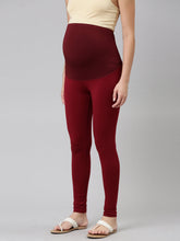 Load image into Gallery viewer, Go Colors Maroon Cotton Stretch Maternity Legging