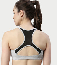 Load image into Gallery viewer, Enamor Medium Impact, Side Panel Shaping, Racer Back Women's Cotton Sports Bra - Padding with Removable Cups, Wirefree, High Coverage - SB08 (Greymelange)
