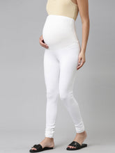 Load image into Gallery viewer, Go Colors White Cotton Stretch Maternity Churidar