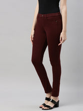 Load image into Gallery viewer, Go Colors Maroon Cotton Polyester Super Stretch Jeggings