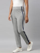 Load image into Gallery viewer, Go Colors Grey Melanges Cotton Stretch Side Stripes Track Pant