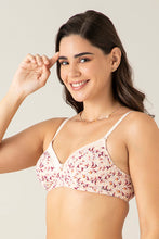 Load image into Gallery viewer, Amante Satin Edge Padded Non-wired T-shirt Bra - Pompaneete Leaf Floral Pr 10116