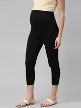 Load image into Gallery viewer, Go Colors Black Cotton Stretch Maternity Cropped Legging
