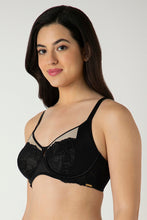 Load image into Gallery viewer, Amante Glam Floral Non-Padded Wired Minimizer Bra - Black 05201