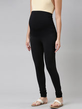 Load image into Gallery viewer, Go Colors Black Cotton Stretch Maternity Churidar