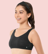 Load image into Gallery viewer, Enamor Innovations Easy Fit, Antimicrobial, Front Double Layer ,Women's Cotton Beginner's Bra - Pop-On Style, Non Padded, Wirefree, High Coverage - BB01 (Black)