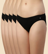 Load image into Gallery viewer, Enamor CB03 Chic Cotton, All Day Comfort, Low Waist Bikini Panty for Women - Naturally Breathable, Antimicrobial with Stain release, Inner Elastic, Regular Coverage - Pack of 5 (Jet Black / Nude)