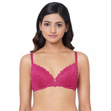 Load image into Gallery viewer, Wacoal Plush Desire Padded Wired 3/4th Cup Bridal Wear Medium coverage Lace Push Up Bra - Pink IAB090