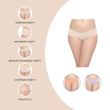 Load image into Gallery viewer, Wacoal Quick Dry Mid Waist Medium Coverage Everyday Wear Pack of 3 Hipster Panty PI03L08